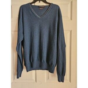 Peter Millar Mens Large Sweater Pullover Blue Long Sleeve Knit Wool Silk V Neck